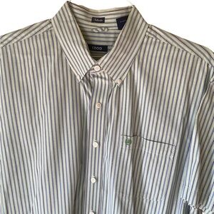 Izod Mens XL Blue and Green Pinstripe Short Sleeve Button Down Shirt.